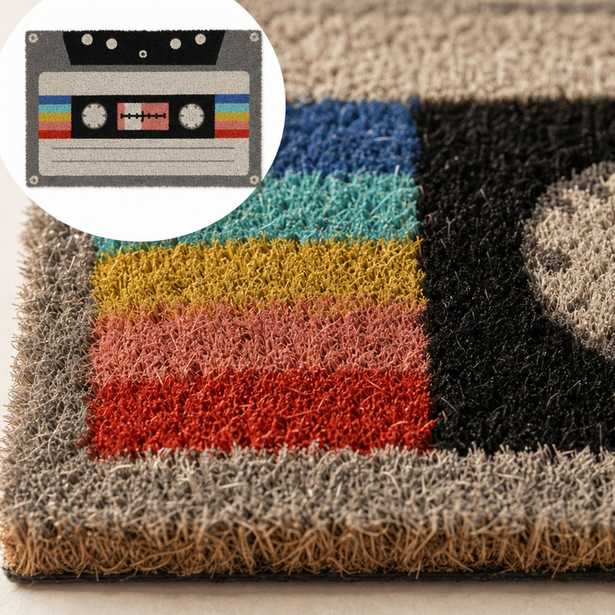 FUSSMATTE Mehrfarbig Kokosfaser Kassettenmotiv 60x40 cm - Multicolor, Kunststoff/Textil (60/40cm) - Relaxdays