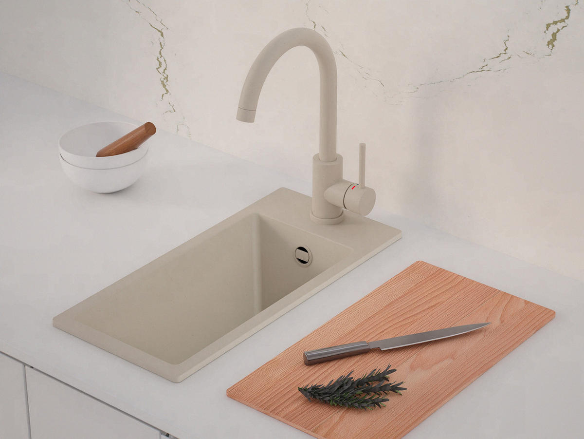 SPÜLBECKEN - Riga, 2-er set Alles Beige 23/50 cm, 1 Becken + Ablauf-Set ab 25er Unterschrank - Beige, Kunststoff (23/200/500cm) - Primagran