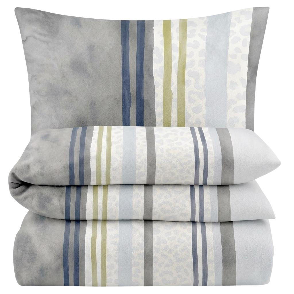 BIBER-BETTWÄSCHE 135x200 - Kuschelig warmer Flanell Bettbezug aus 100% Baumwolle für Herbst & Winter - Streifen Muster - Grau, Textil (135/200cm) - Carpe Sonno