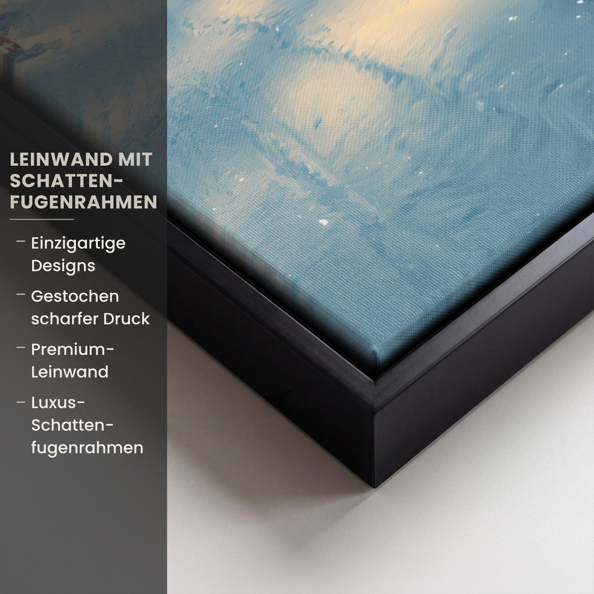 LEINWAND Bilder mit Rahmen - Weihnachtsdorf - Weihnachten - Schnee - Winter - 30x40 - Dunkelblau, Textil (30/40cm) - MuchoWow
