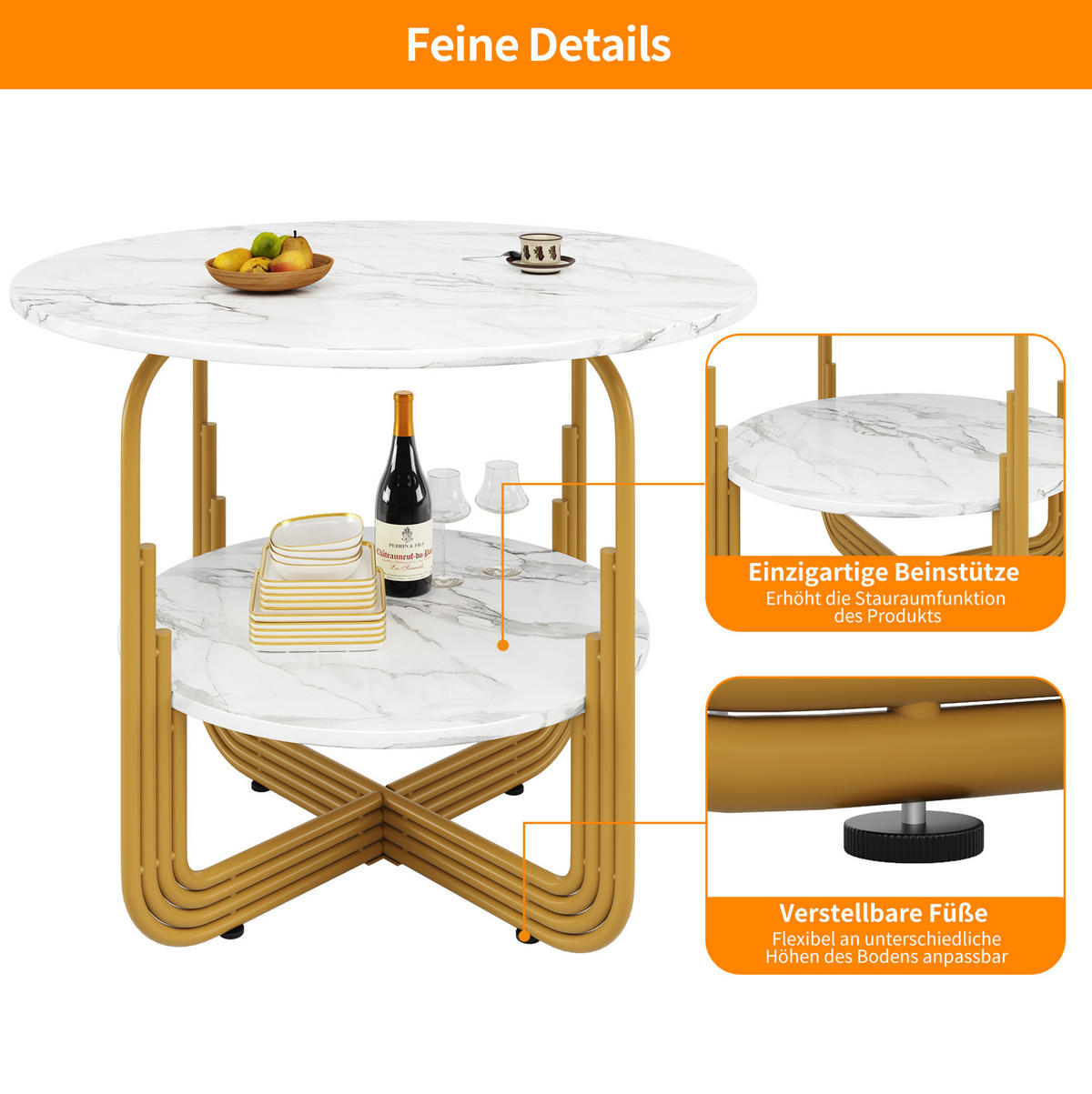 ESSTISCH 80/76/80 cm Gold aus MDF mit Stauraum - Goldfarben, Holzwerkstoff (80/80/76cm) - OKMYHOME