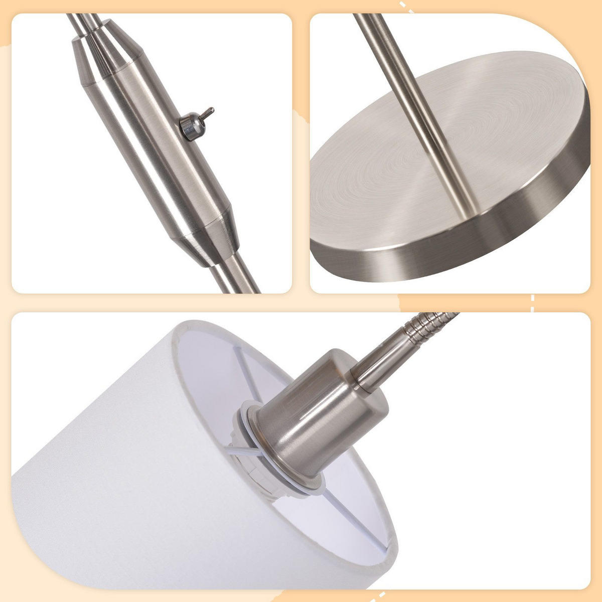STEHLAMPE Seraphina 12/12/163 cm - Silberfarben, Textil/Metall (12/12/163cm) - ZMH