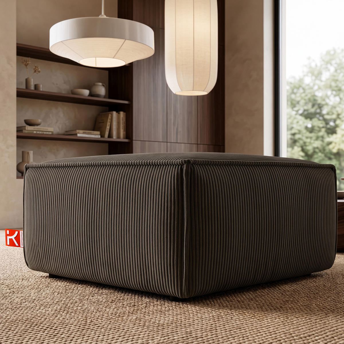 SITZPOUF NAPI gefederte Sitzfläche, braun - Schwarz/Braun, Textil (83/45/83cm) - KONSIMO®