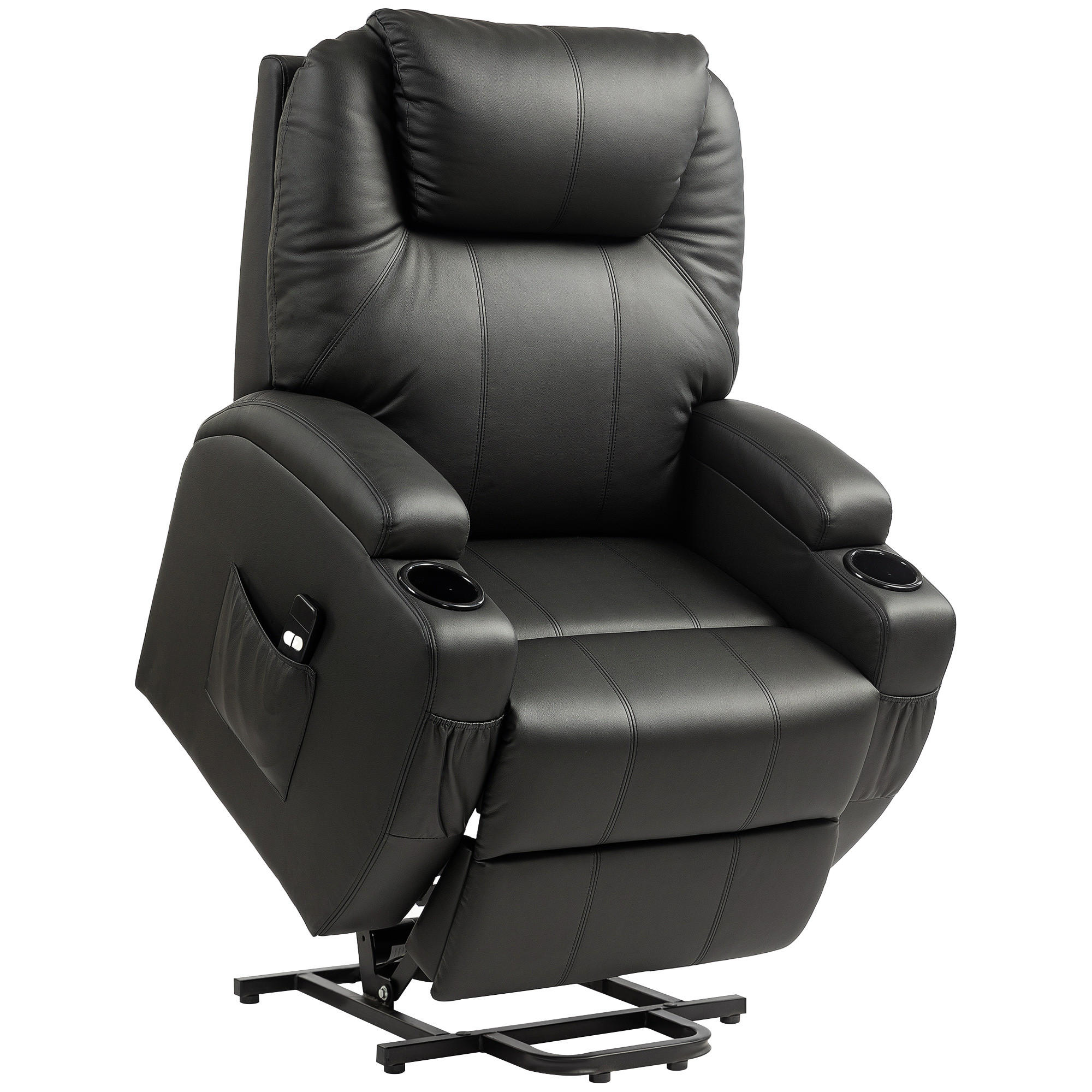 AUFSTEHSESSEL Fernsehsessel Sessel mit Aufstehhilfe Kunstleder Schwarz - Schwarz, Leder/Kunststoff (92/109/85cm) - HOMCOM