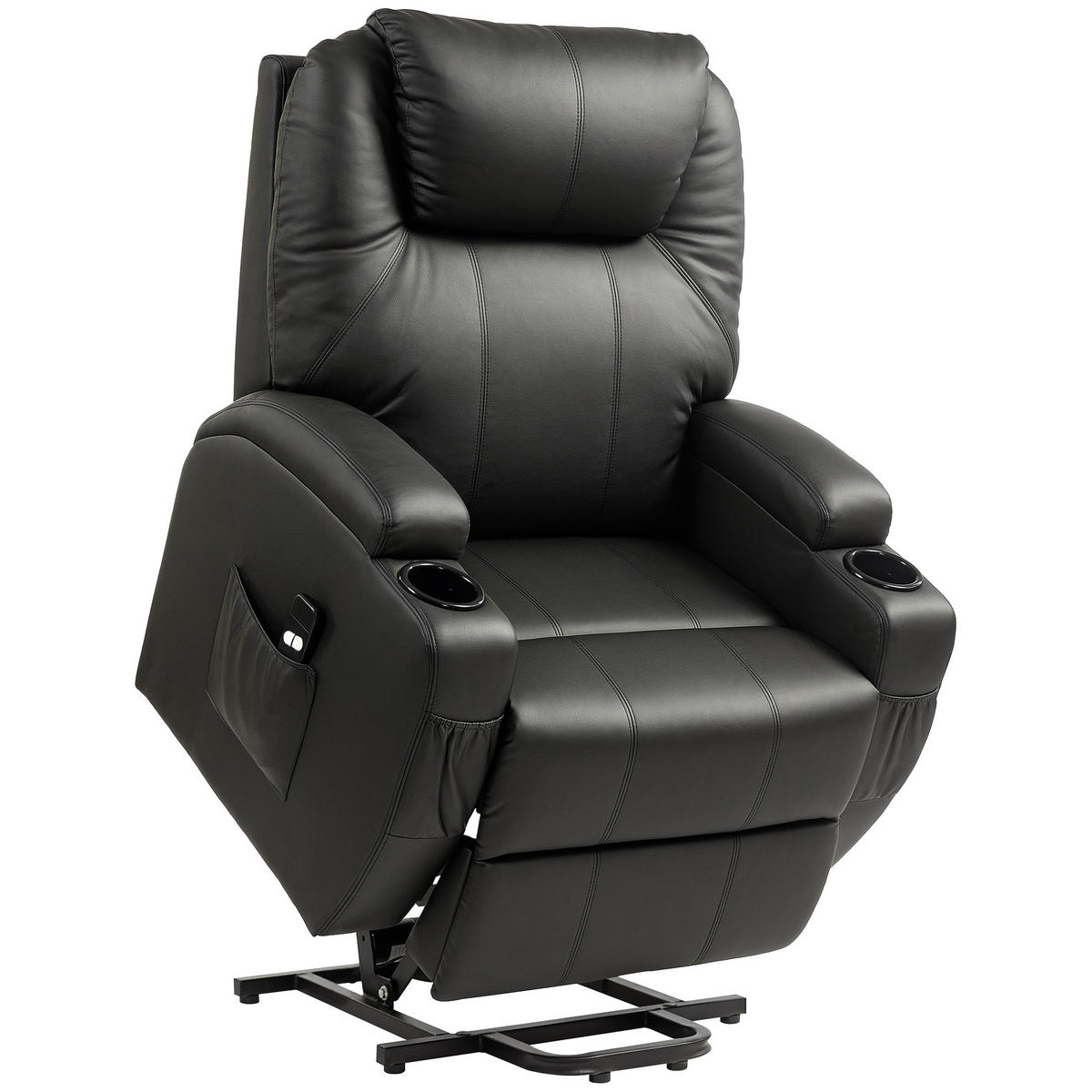 AUFSTEHSESSEL Fernsehsessel Sessel mit Aufstehhilfe Kunstleder Schwarz - Schwarz, Leder/Kunststoff (92/109/85cm) - HOMCOM