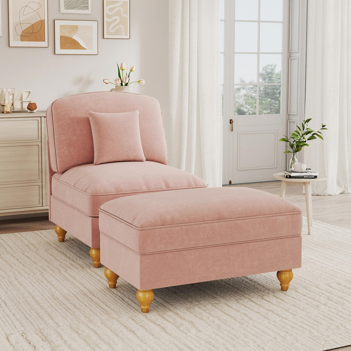 SESSEL DE-34420 mit Hocker Rosa - Pink, Holzwerkstoff (83.5/93/78cm) - ComfortXL