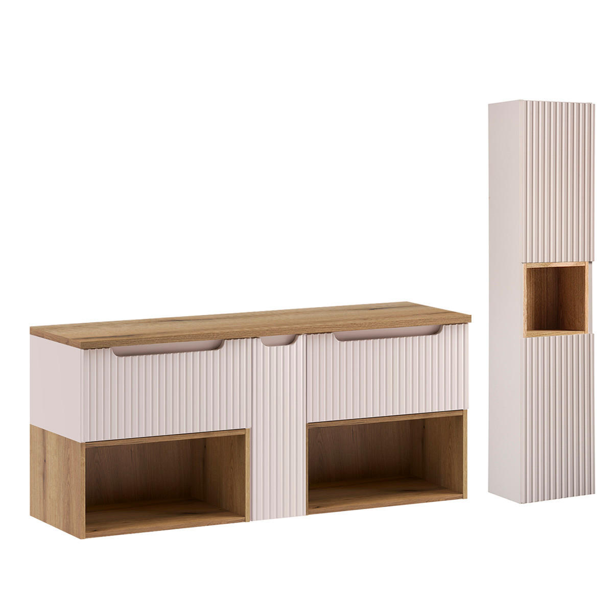 WASCHTISCHUNTERSCHRANK 140.4cm Riva 2er-Set Kaschmir - Beige, Holzwerkstoff (140.4/60/40cm) - Petits-meubles