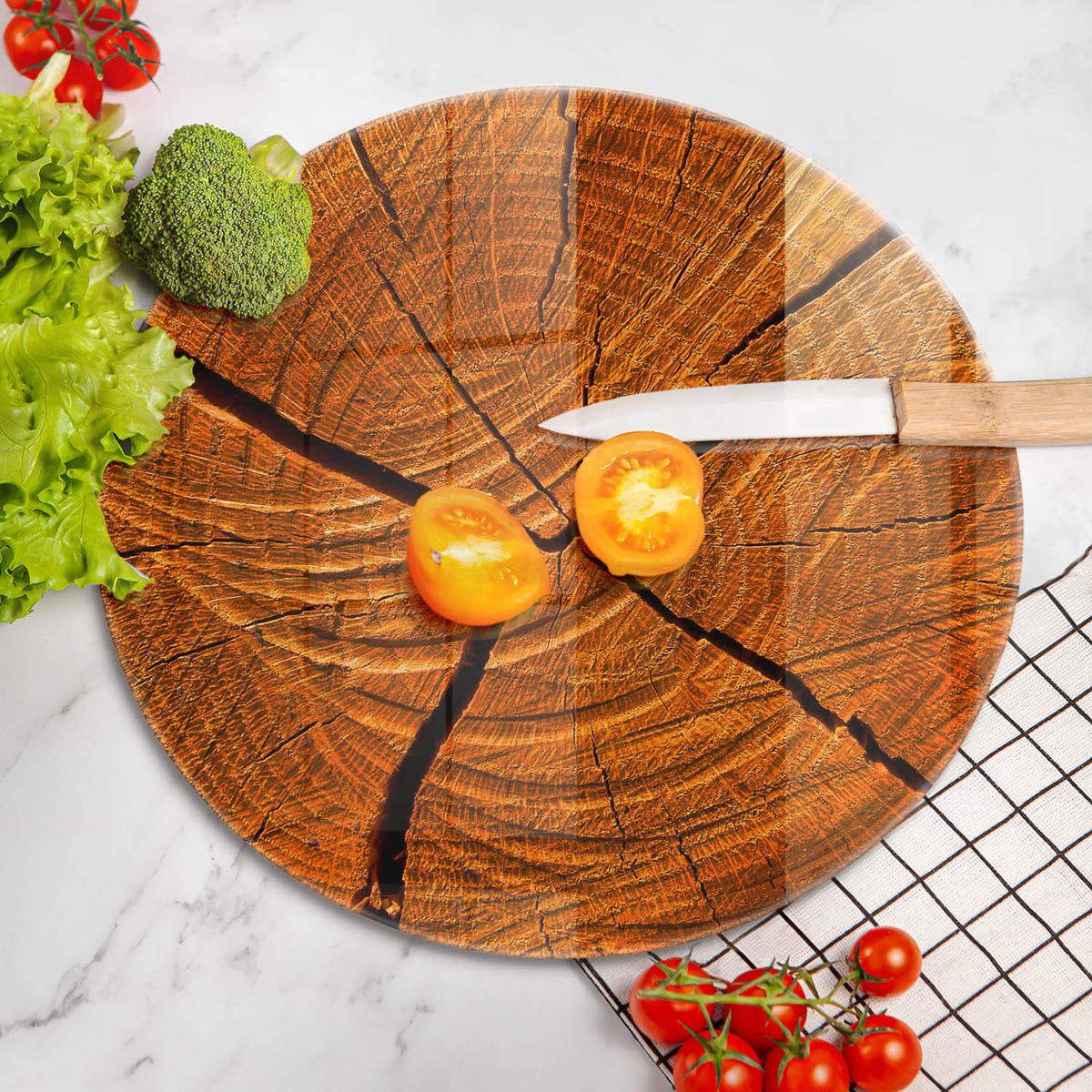 GLASPLATTE Ø 40 cm Baumstamm Struktur - Hellbraun, Glas (40/40cm) - Wallfluent