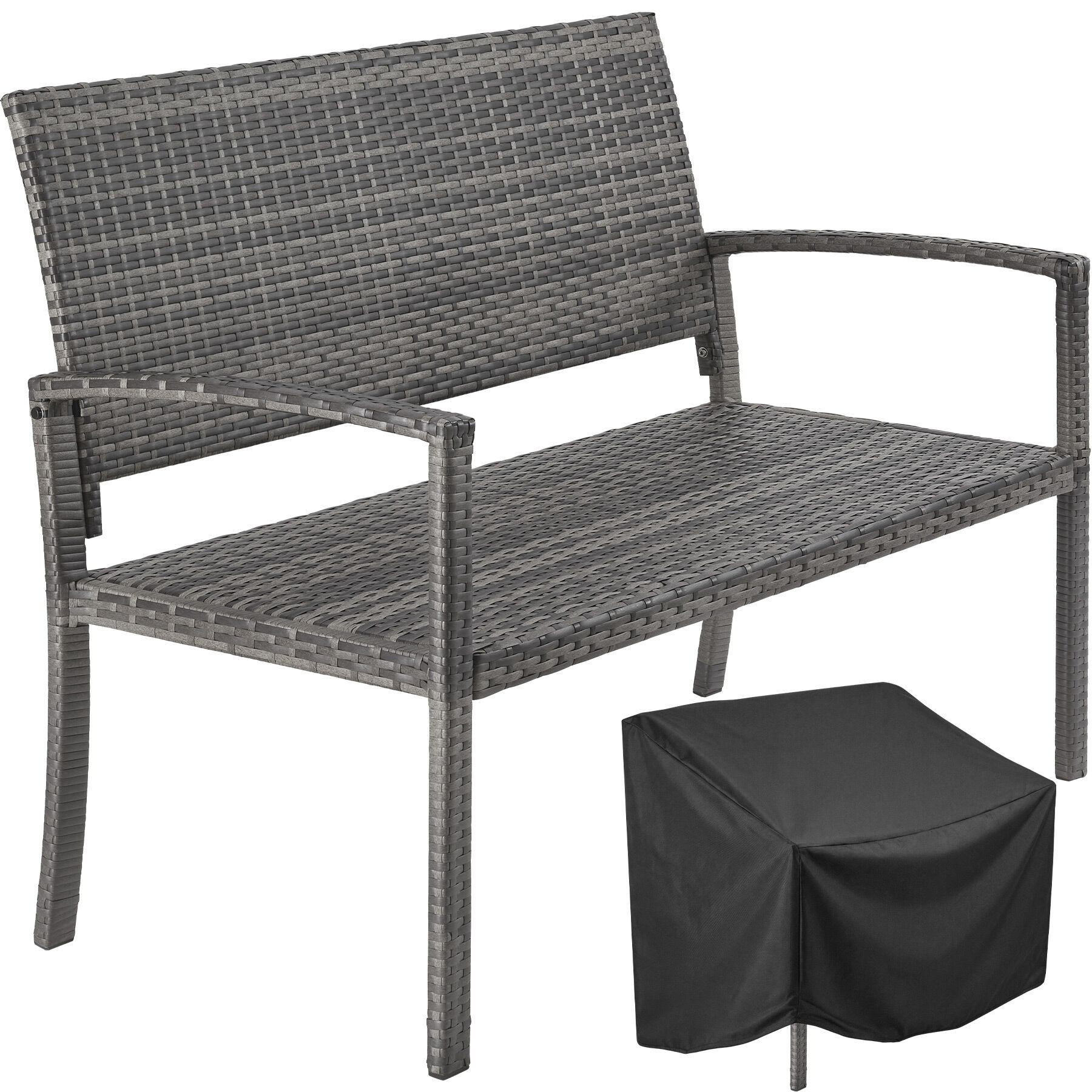 RATTAN-GARTENBANK Murat, 125 x 62,5 x 90 cm, inklusive Schutzhülle, grau - Grau, Kunststoff (125/90/62.5cm) - tectake
