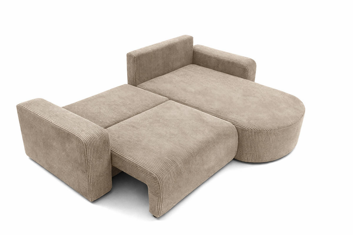 ECKSOFA Mit Schlaffunktion, Cordstoff Poso, Dunkelbeige, Rechts, ROUND ONE - Beige, Holz (244/175cm) - Kaiser Möbel