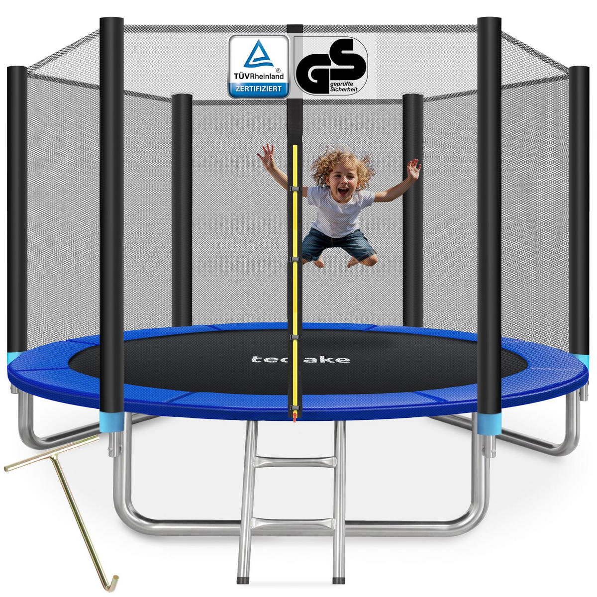 TRAMPOLIN Garfunky, inklusive Einstiegsleiter, schwarz/blau - Blau/Schwarz, Metall (305/256/305cm) - tectake