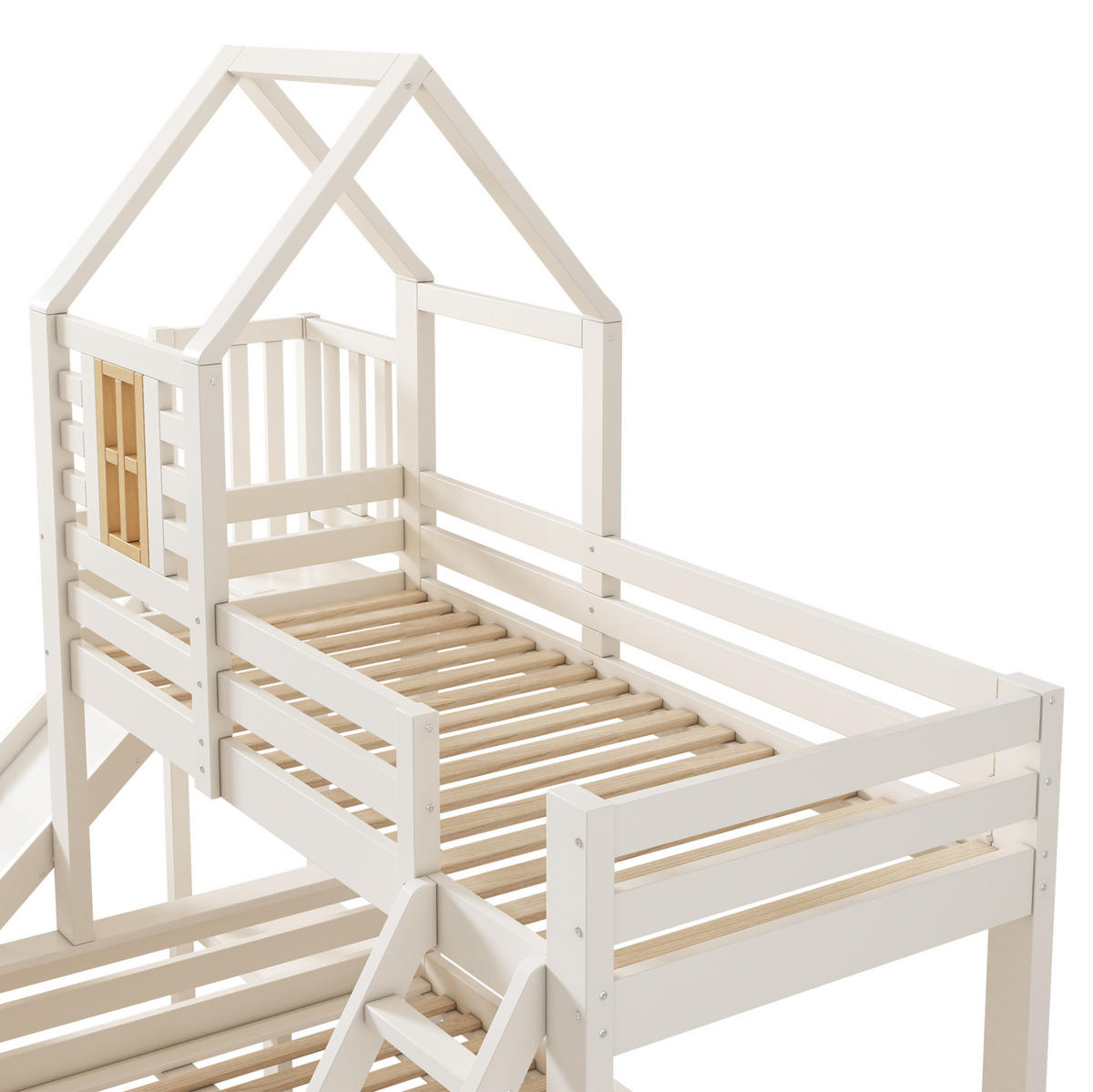 ETAGENBETT aus Massivholz und MDF 90x200/140x200 cm Weiß/Natur mit Rutsche und Schublade - Weiß, Holzwerkstoff (90/200cm) - IVMEU
