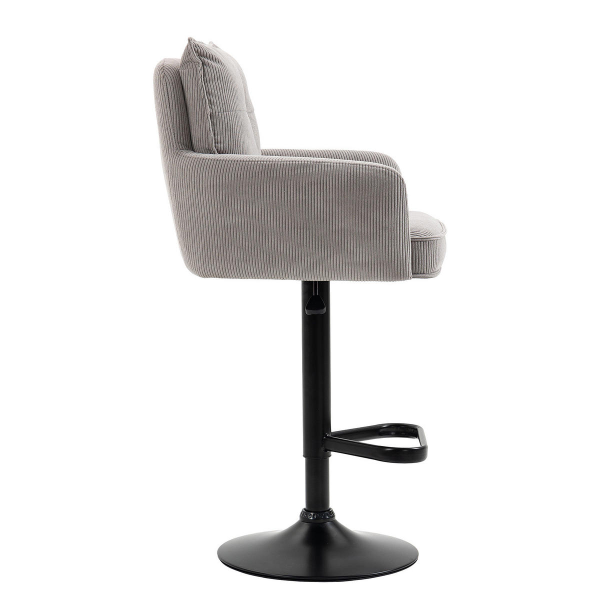 BARSTUHL - 2er-Set - Höhenverstellbar - Cord / Eisen - Hellgrau, Textil/Metall (54/98/58cm) - home24