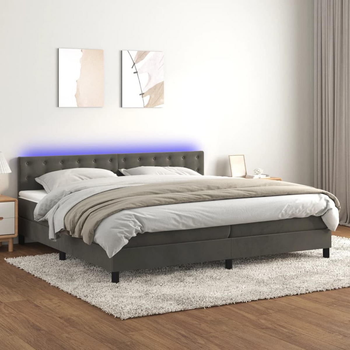 BOXSPRINGBETT MIT MATRATZE & LED DUNKELGRAU 200X200 CM SAMT - Dunkelgrau, Holz/Textil - vidaXL