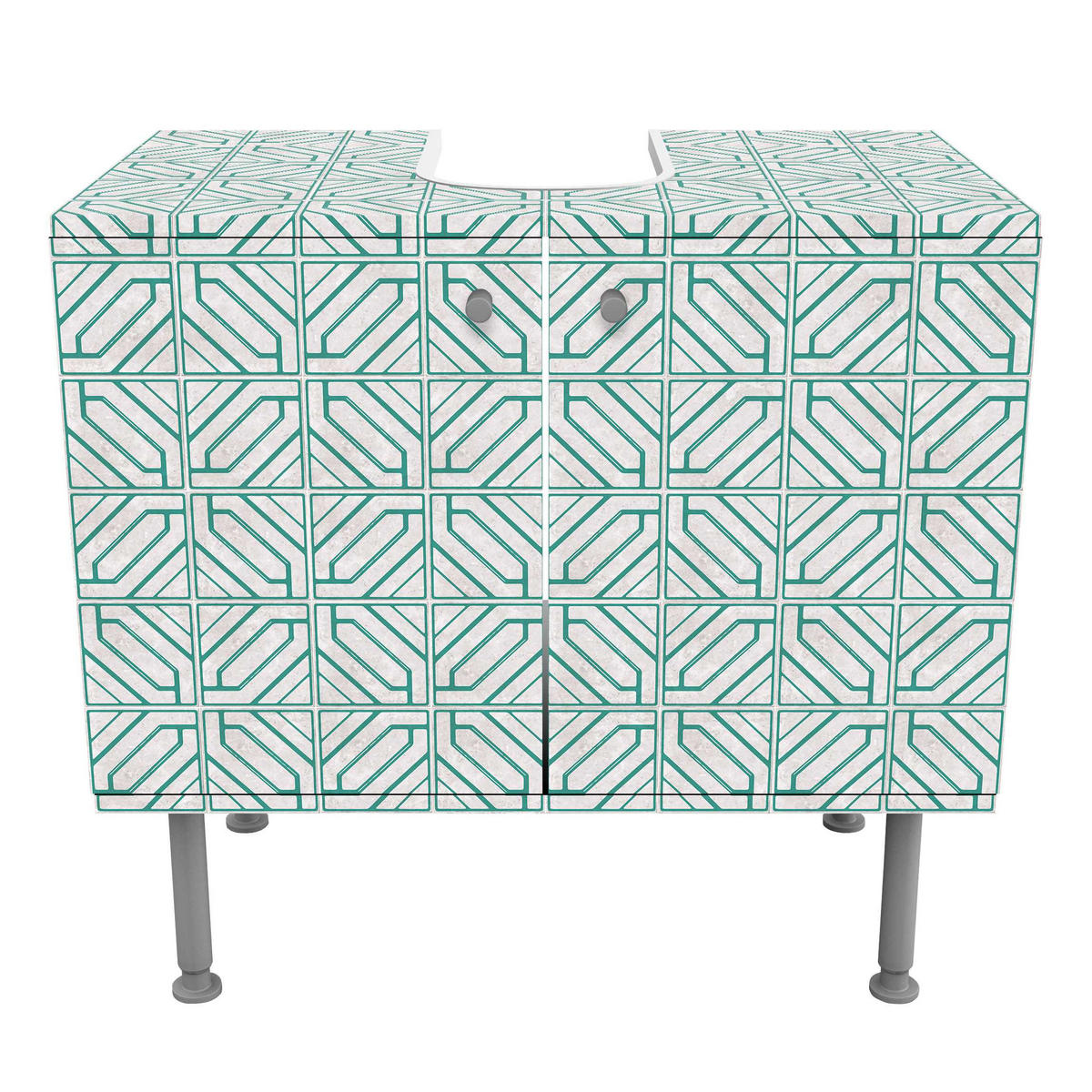 WASCHBECKENUNTERSCHRANK Fliesenmuster Rauten Geometrie türkis 60/55/35 cm - Türkis, Holzwerkstoff (60/55/35cm) - Bilderwelten