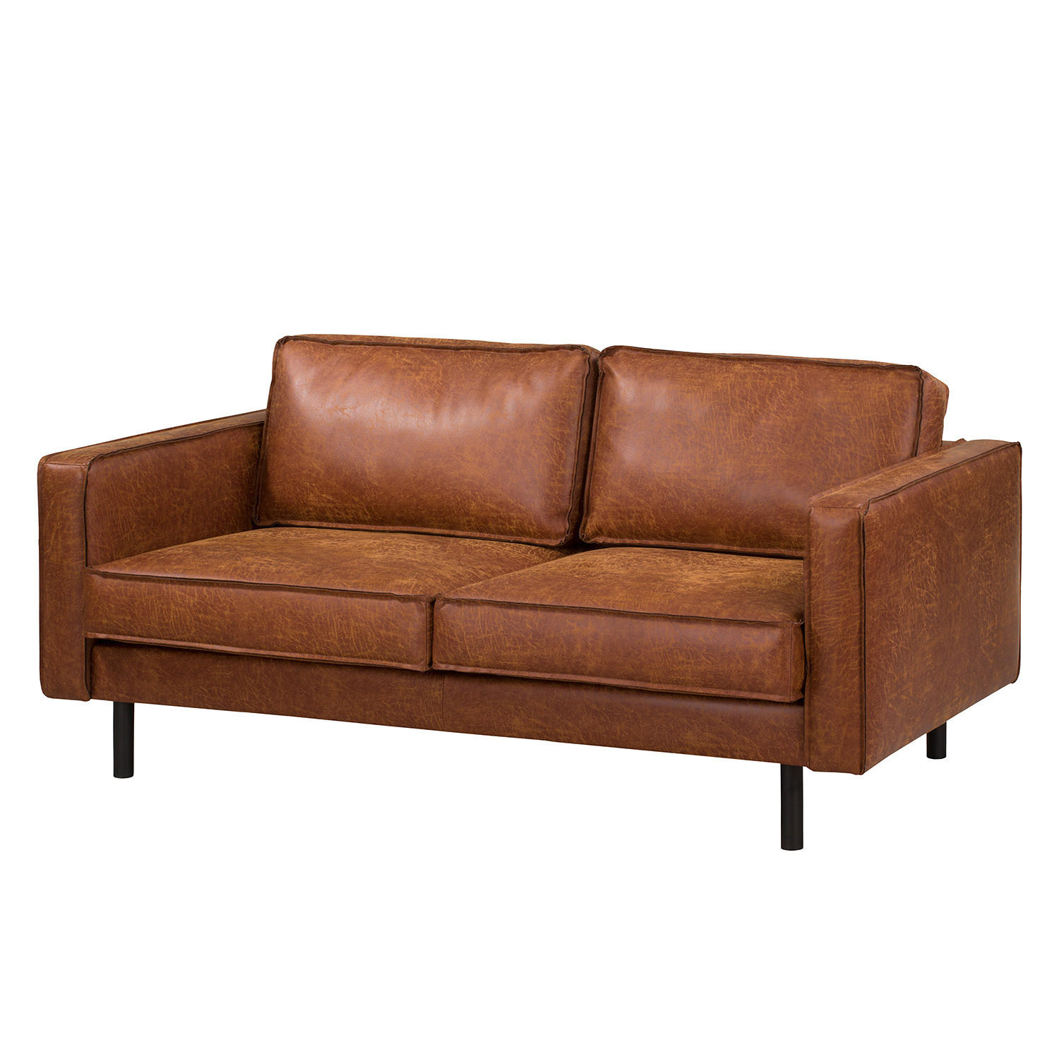 2-SITZER SOFA - Cognac/Schwarz, Leder/Textil (164/81/96cm) - home24
