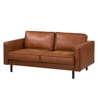 2-SITZER SOFA - Cognac/Schwarz, Leder/Textil (164/81/96cm) - home24