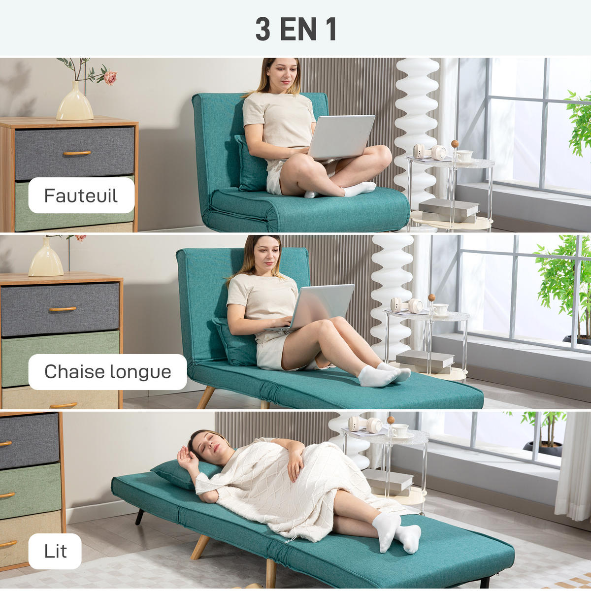 SCHLAFSESSEL DE-14602 5-fach verstellbar, inkl. Kissen Grün - Grün, Textil (75/87/80cm) - ComfortXL