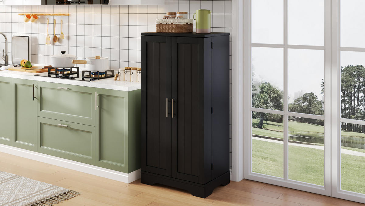 HOCHSCHRANK 2-türig aus MDF mit LED-Sensorlicht, moderner Stauraum für Küche und Wohnraum, 120/60/40 cm, Schwarz - Schwarz, Holzwerkstoff (60/120/40cm) - Redom