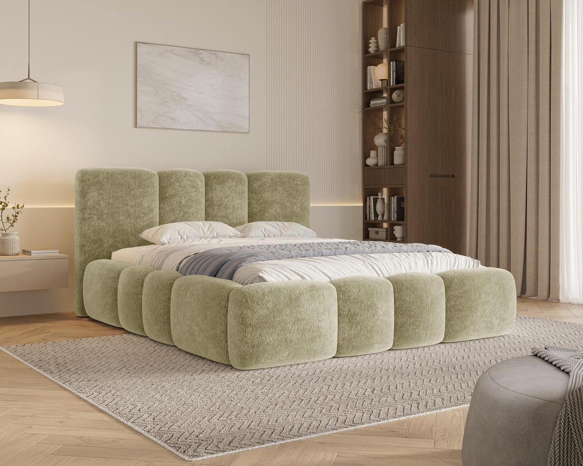 POLSTERBETT 26 - 180x200 cm – Amari – Bett mit Bettkasten und Gepolstertem Kopfteil - Olivgrün, Holz (180/200cm) - ROYAL24_MARKT