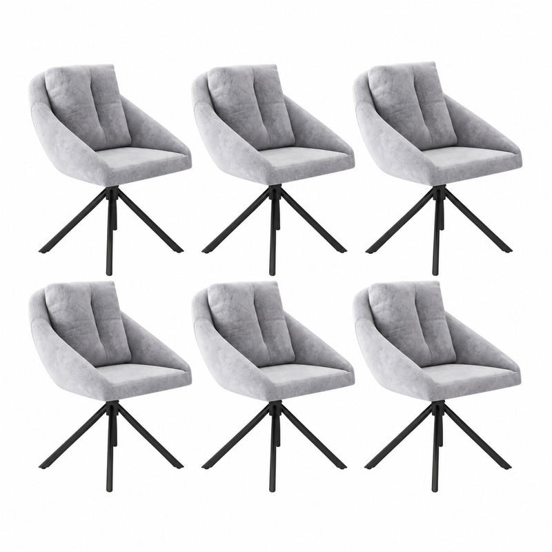 DREHSTUHL ergonomisch Samt Grau 6er-Set - Grau, Metall (54/79/65.2cm) - Meubliv