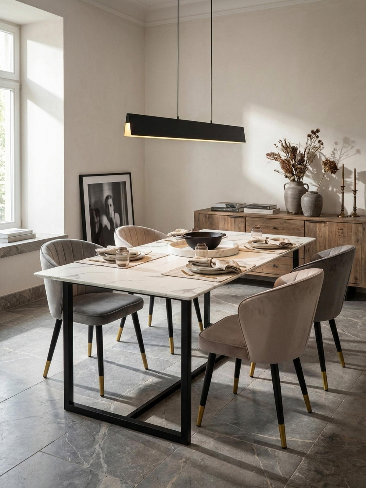 ESSTISCH Marmoroptik Metall Rechteckig Modern Klein, Weiß 200x90x76 cm - Schwarz/Weiß, Holzwerkstoff/Metall (90/200/76cm) - KADIMA DESIGN