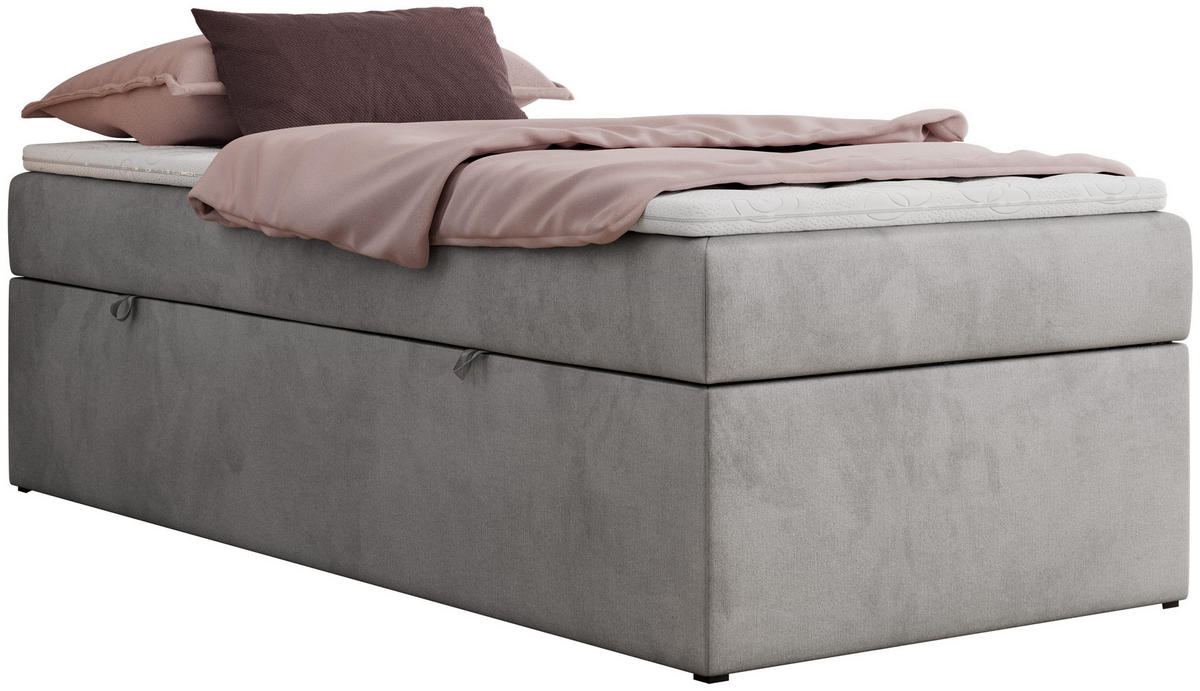 BOXBETT ZERO 90/200 - Hellgrau Velvet - H4 - Topper T25 - Hellgrau, Textil (90/200cm) - MKS