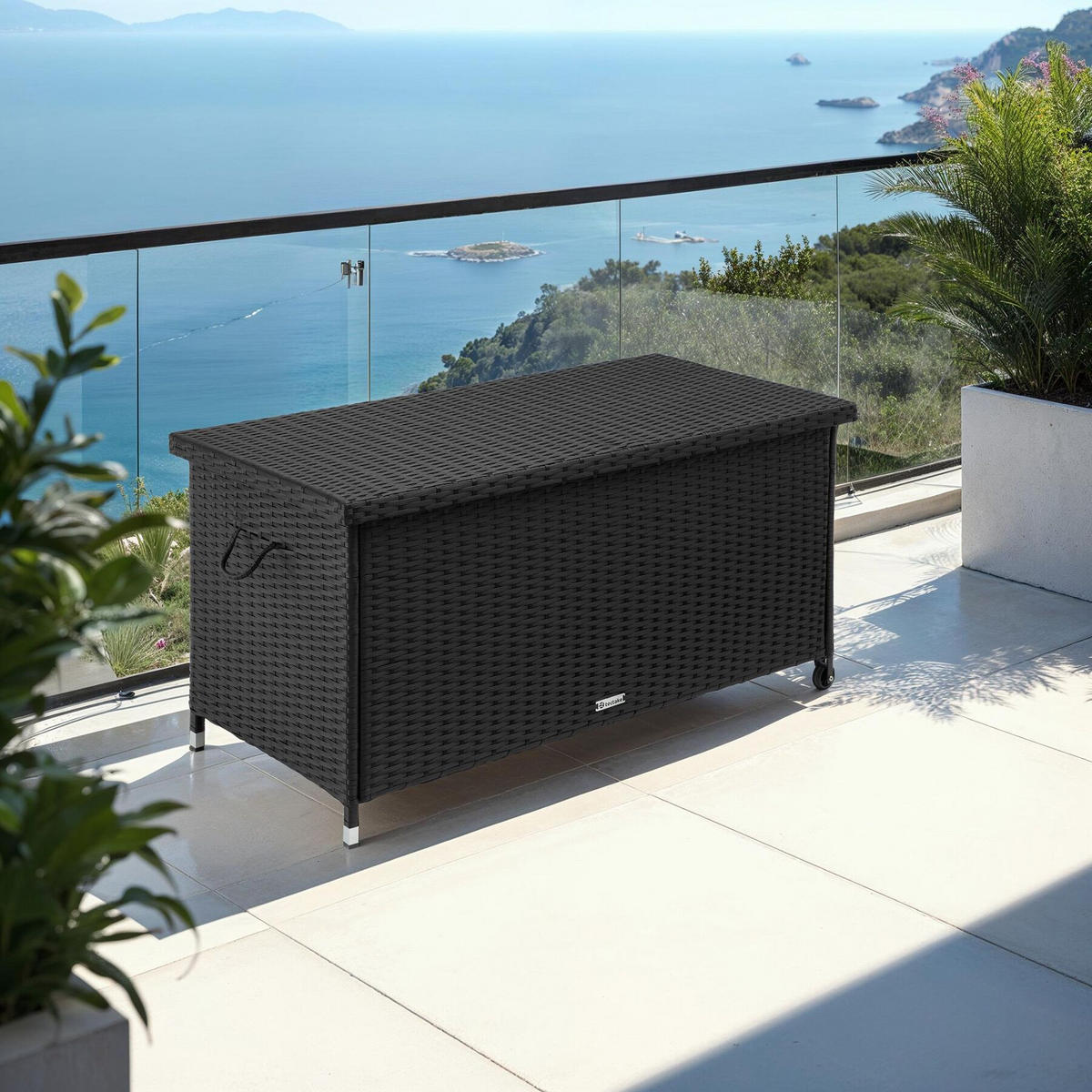 AUFLAGENBOX Kiruna, 121 x 56 x 60 cm, schwarz - Schwarz, Kunststoff (56/60/121cm) - tectake