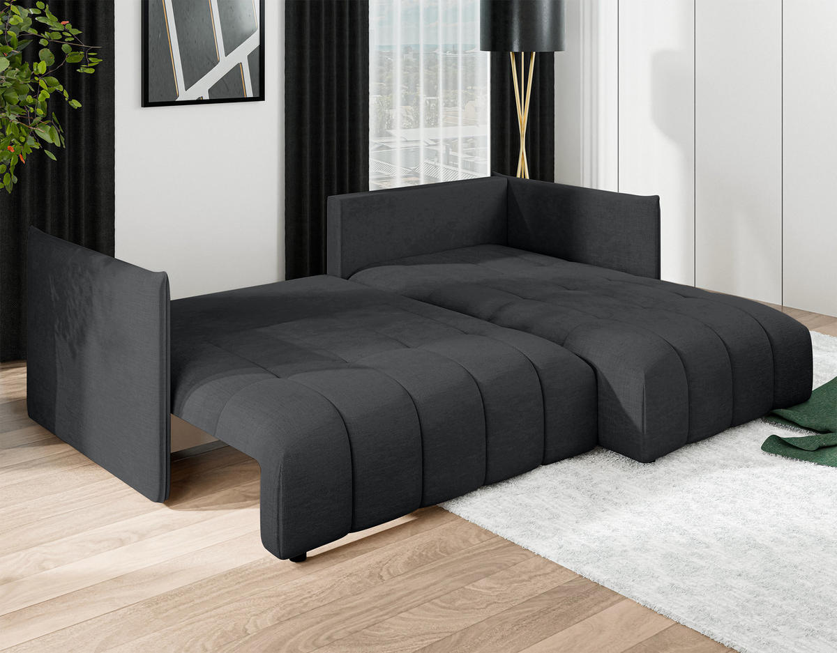 ECKSOFA L Form Cosmova Grau 245/182/83 cm mit Schlaffunktion - Schwarz/Grau, Kunststoff/Textil (245/182cm) - AX Living