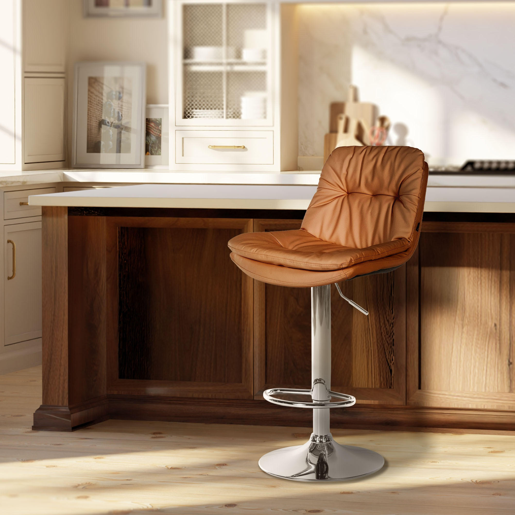 BARHOCKER Lederlook hellbraun - Hellbraun/Schwarz, Textil (46/92/54cm) - CLP