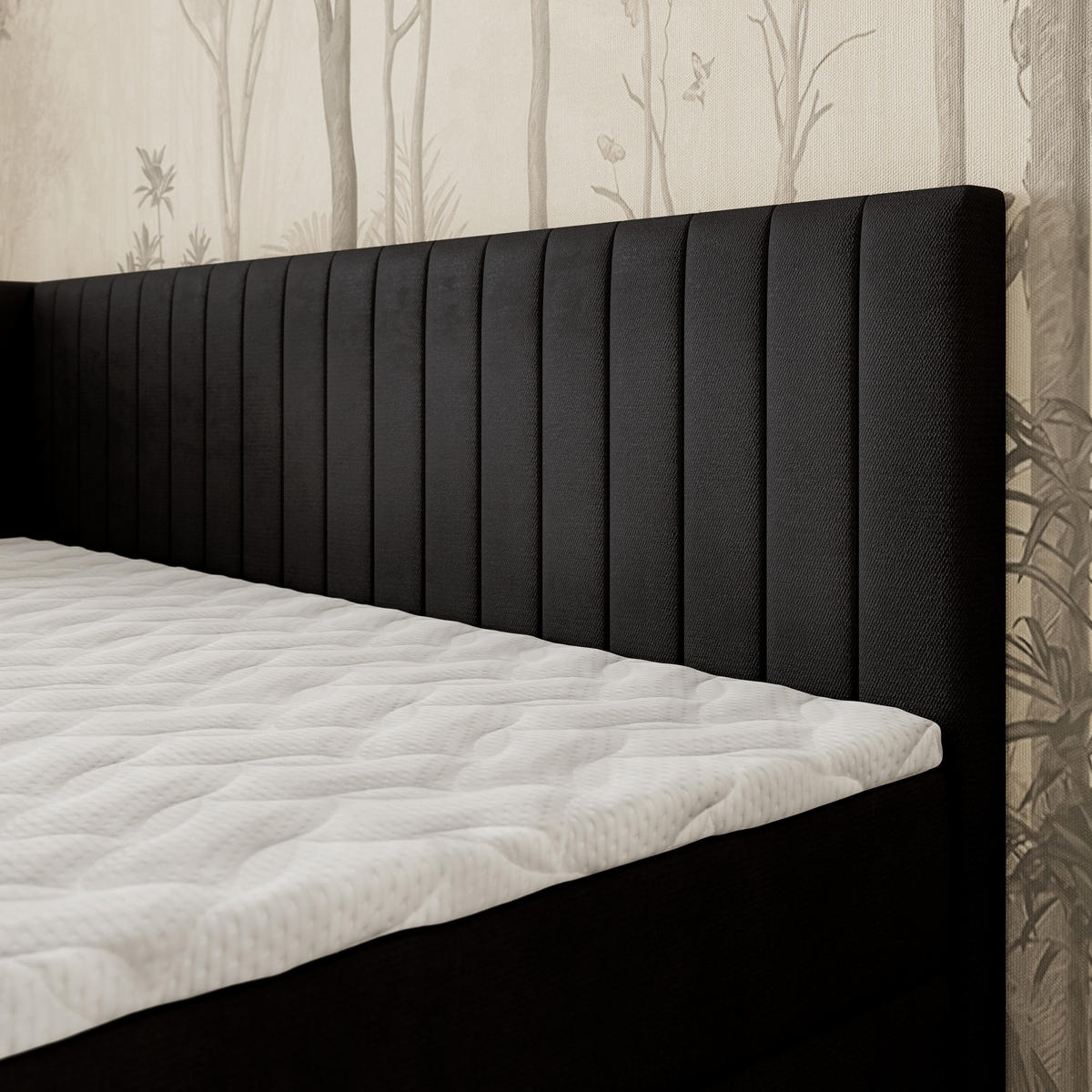 BOXBETT ARIS 80x200 cm mit Matratze und Topper, H2+H3 - Schwarz - Schwarz, Holz (80/200cm) - MASSENO