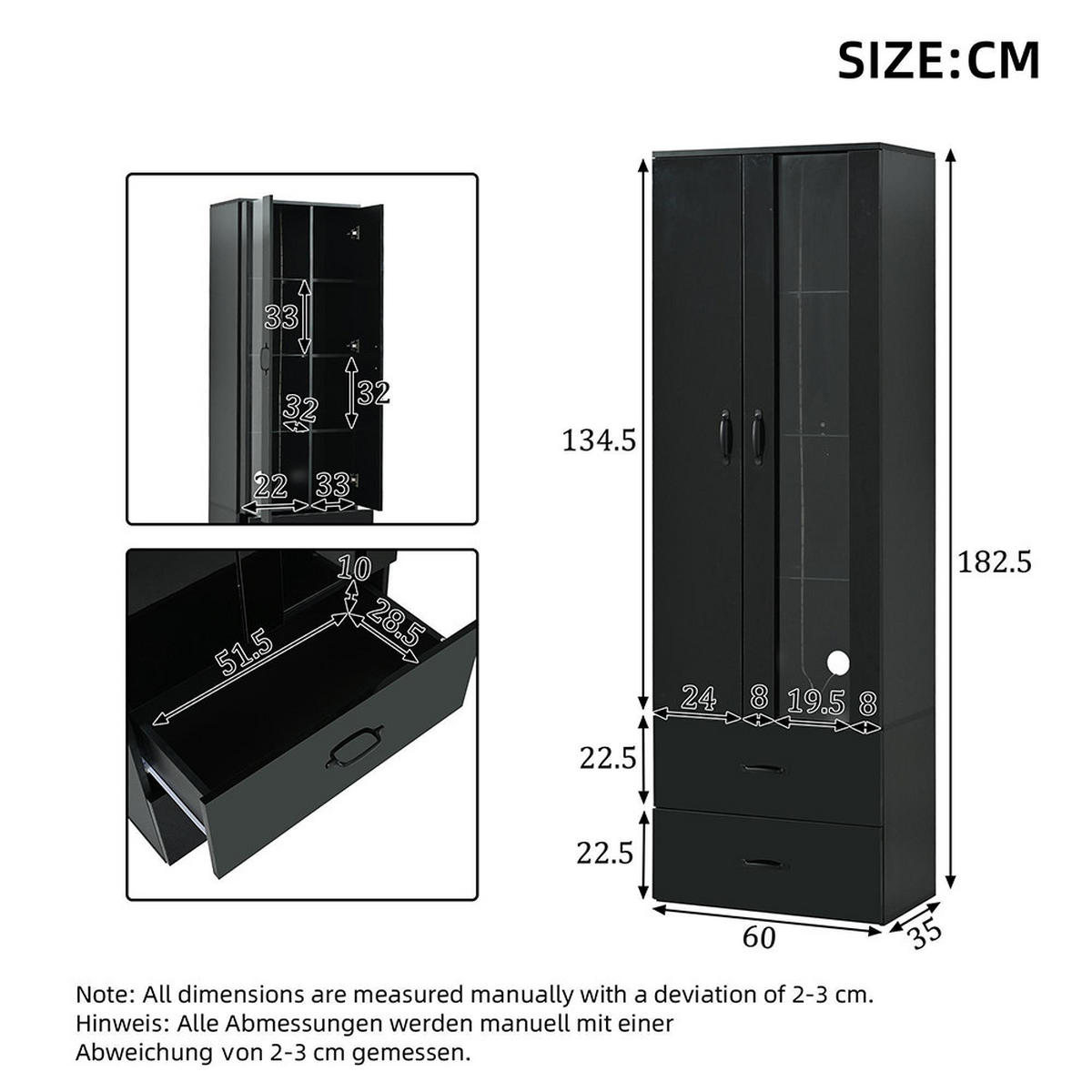 VITRINE in 59.5/35/82cm, Schwarz - Schwarz, Holzwerkstoff (60/182.5/35cm) - KOMHTOM