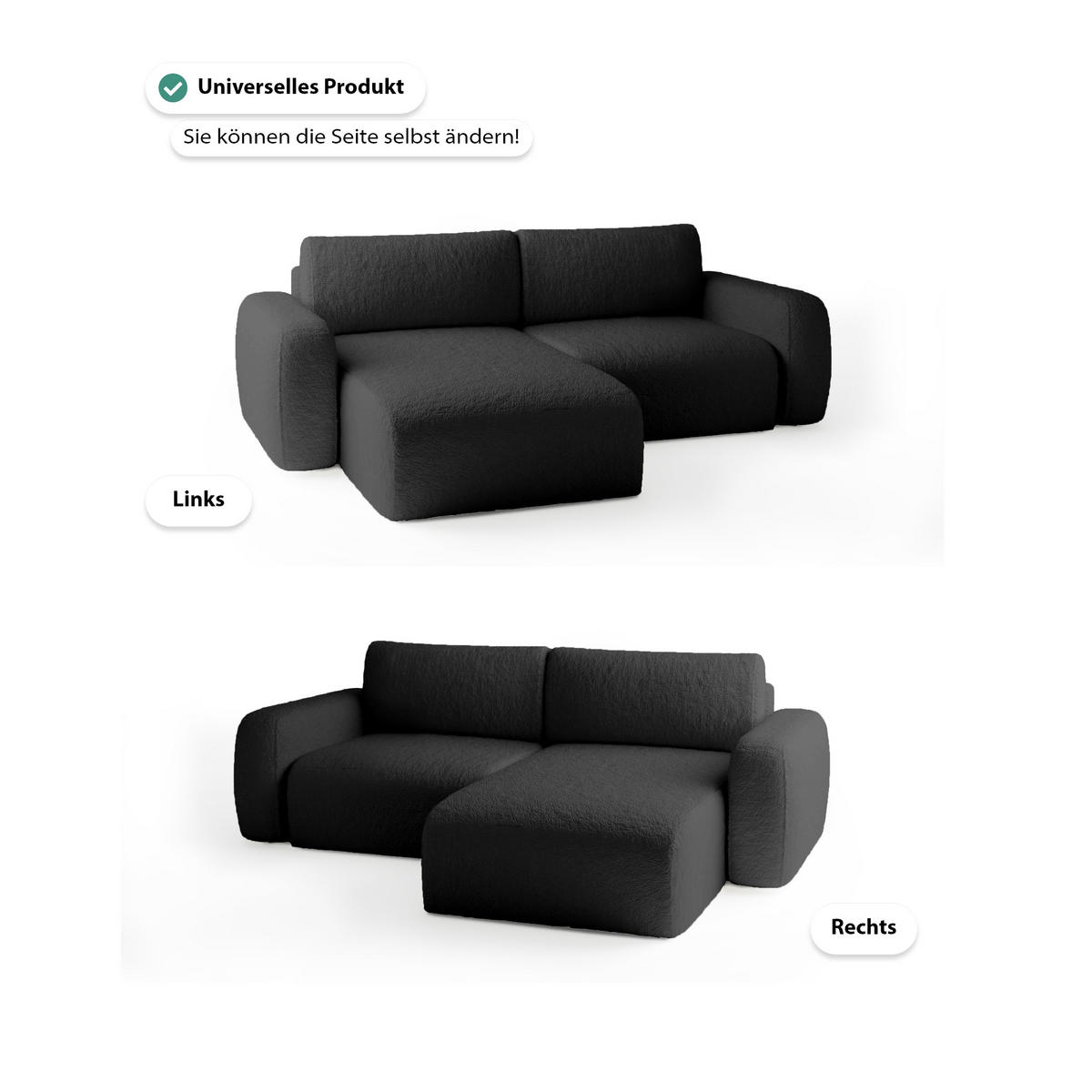 ECKSOFA Varde mini Universelle Schwarz (Anthology 19) - Schwarz, Textil (148/257cm) - Fedve