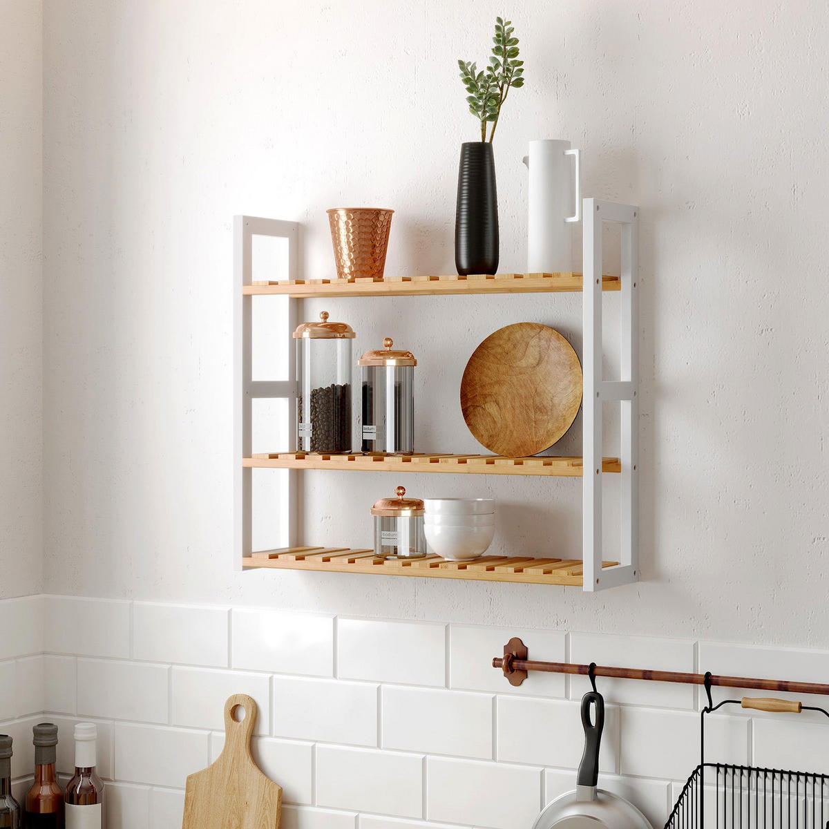 BADEZIMMERREGAL PFLANZENREGAL - Multicolor, Holz (54/15/60cm) - Hansiro