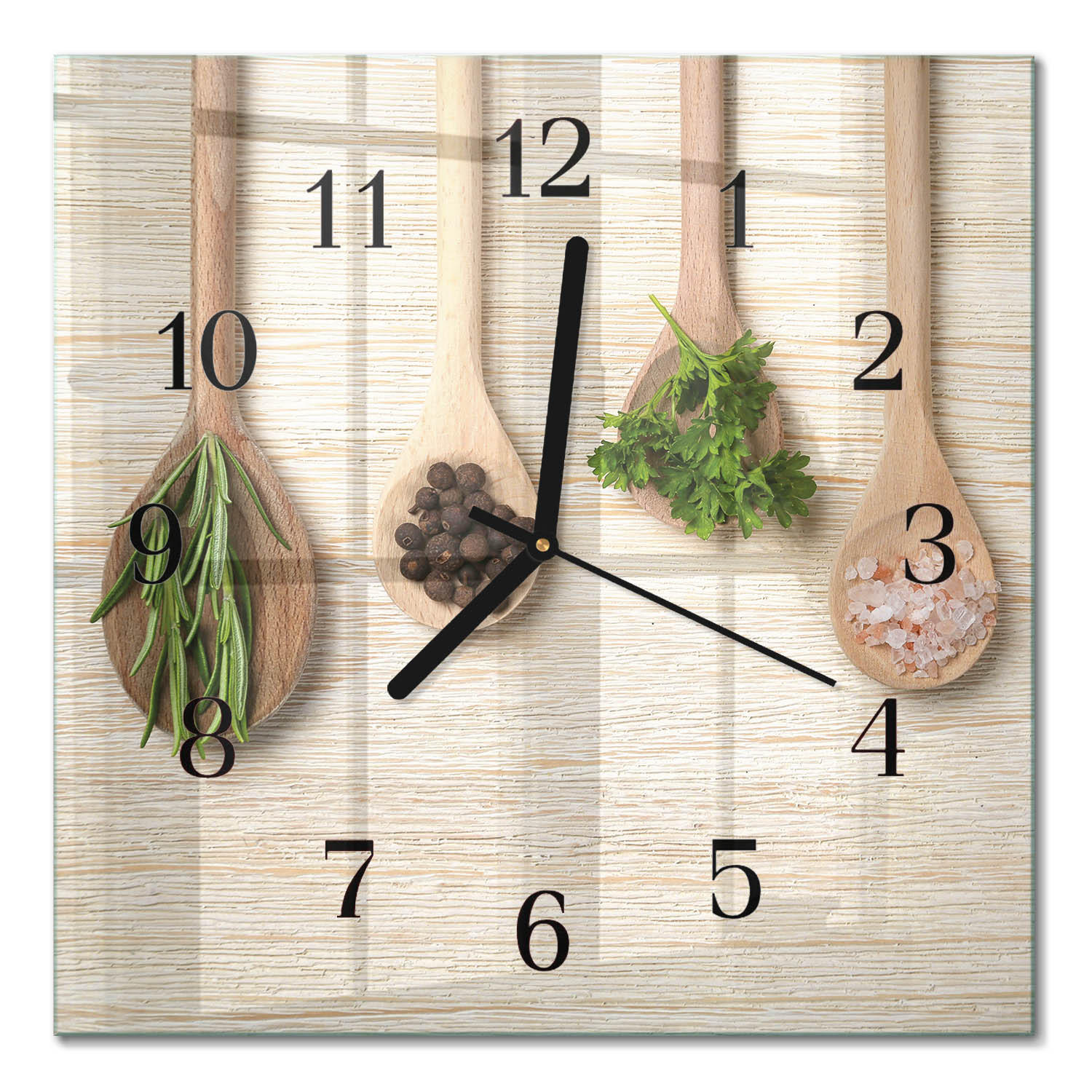 WANDUHR 30x30 cm - Holzlöffel - Braun, Glas (30/30/0.4cm) - TULUP