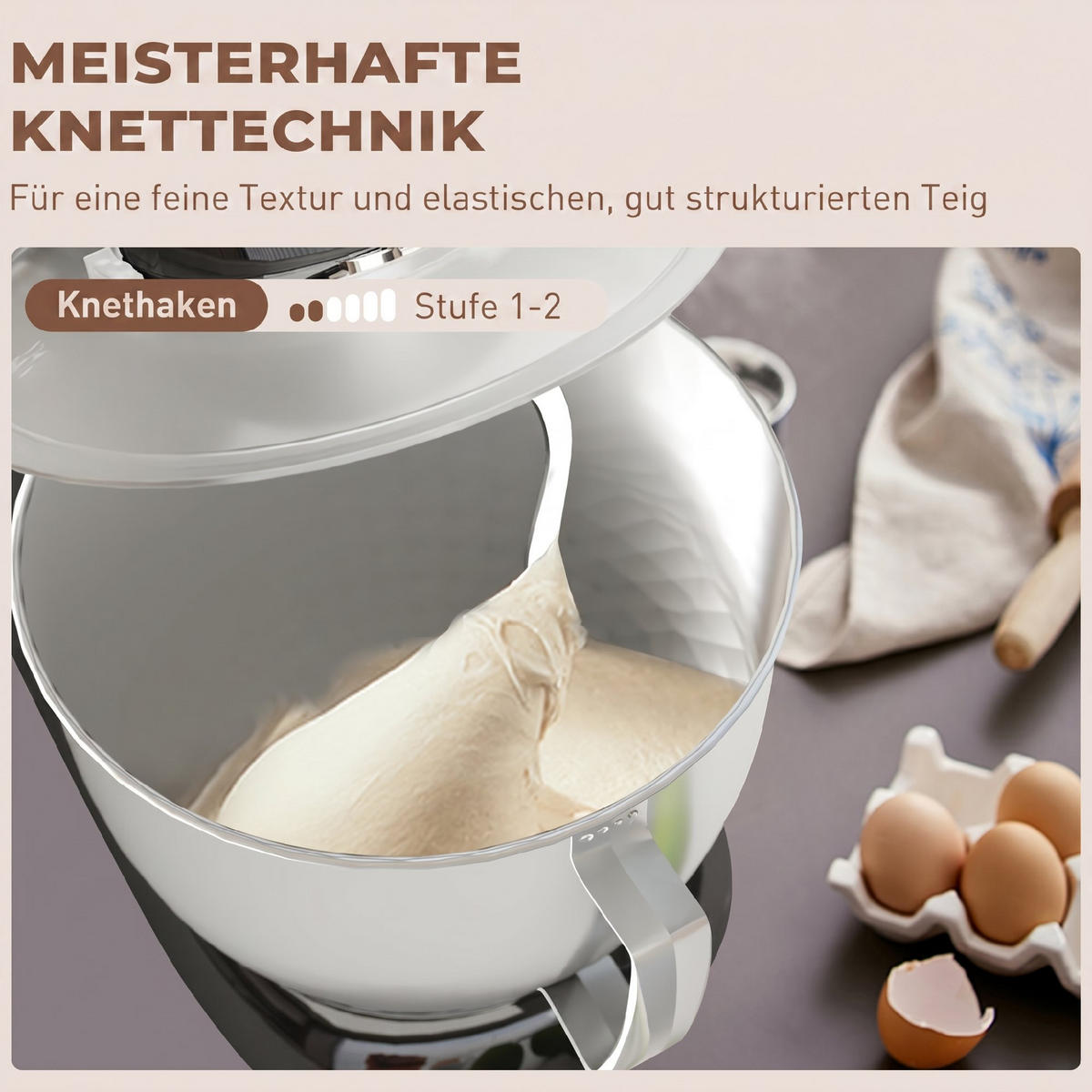KÜCHENMASCHINE Edelstahl Kunststoff Beige - Edelstahlfarben/Schwarz, Metall (22/29/35cm) - HOMCOM