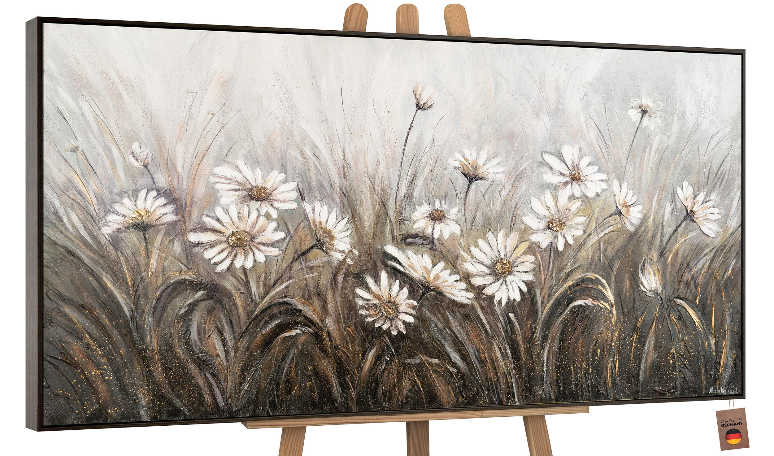 GEMÄLDE Gänseblümchen Schattenfugenrahmen Grau 200x100 cm - Grau, Holz (200/100cm) - YS-art gallery