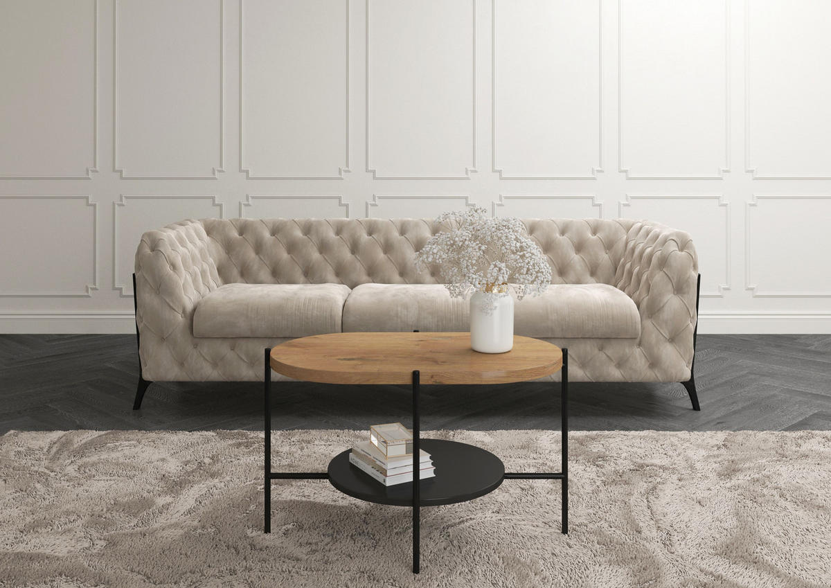 COUCHTISCH Arena Eiche, Schwarz, Oval - Eichefarben/Schwarz, Holzwerkstoff/Metall (50/80/50cm) - Dancan