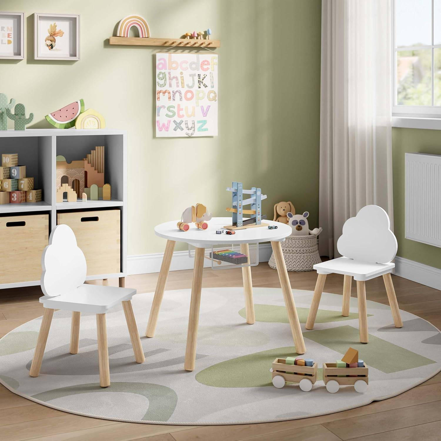 KINDERSITZGRUPPE runder Tisch, Weiß - Naturfarben/Weiß, Holz/Holzwerkstoff (52/44/52cm) - Woltu