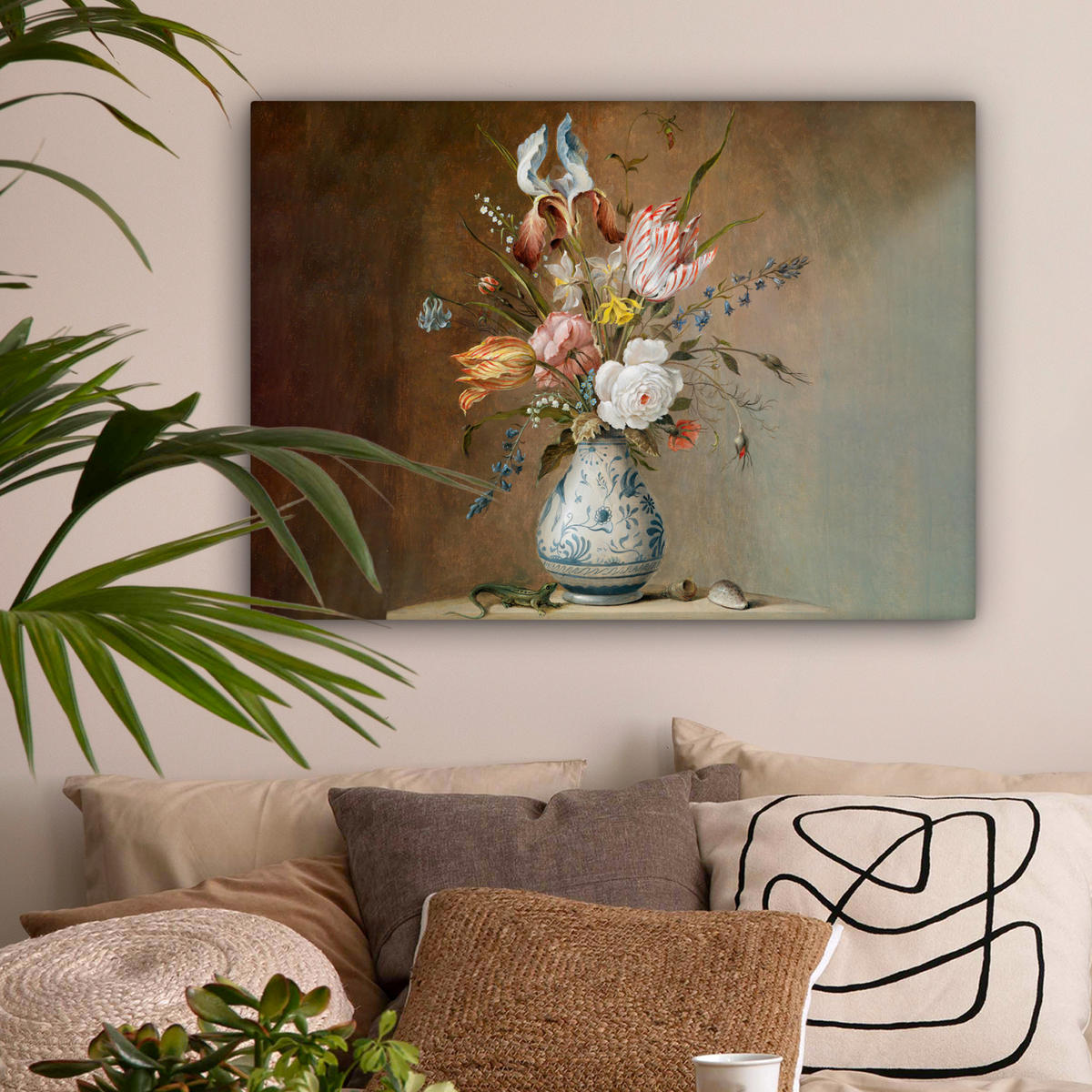 LEINWANDBILD Alte Meister - Blumen - Balthasar van der Ast Wandbilder 80x60 cm - Hellbraun, Textil (80/60cm) - MuchoWow