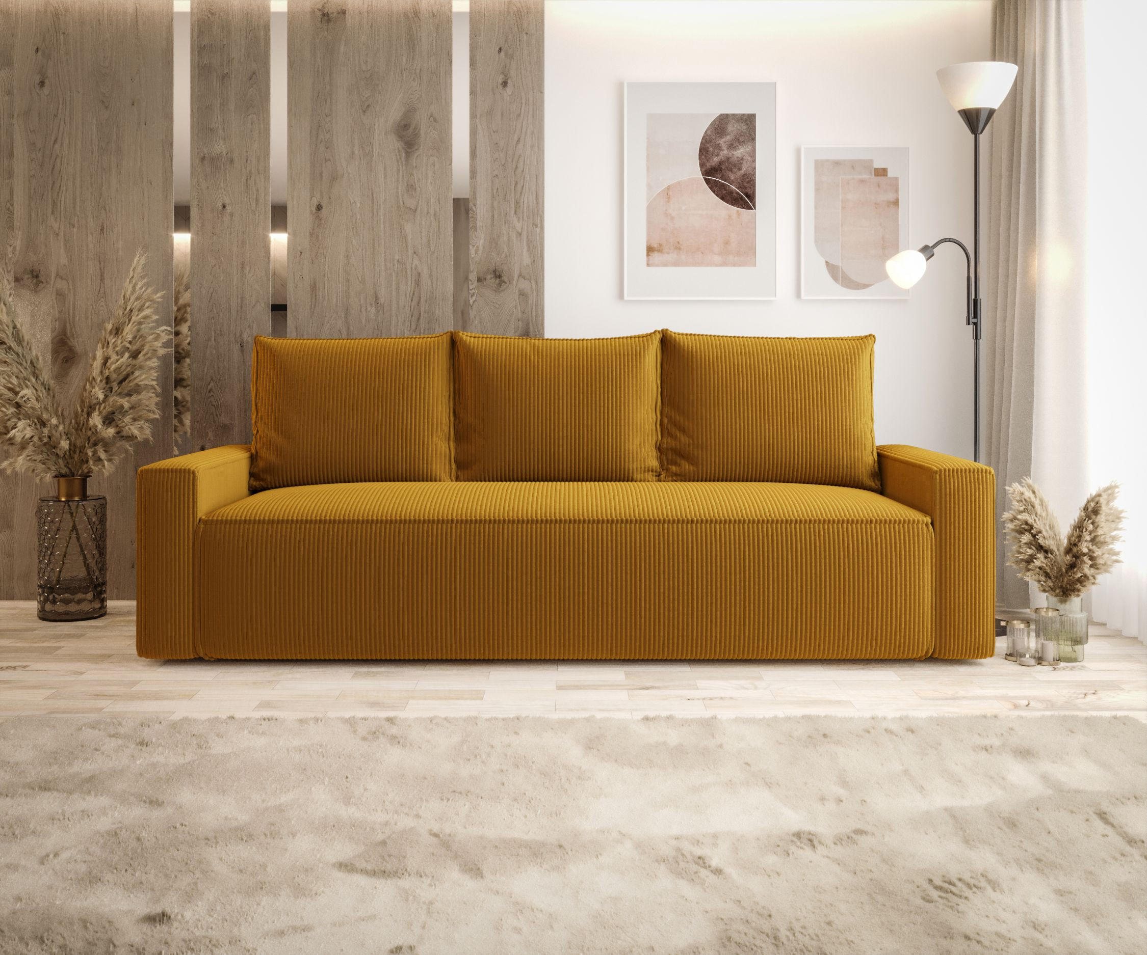 SOFA mit Schlaffunktion SAVIO Poso 01 - Currygelb, Textil (232/90/90cm) - Bedante