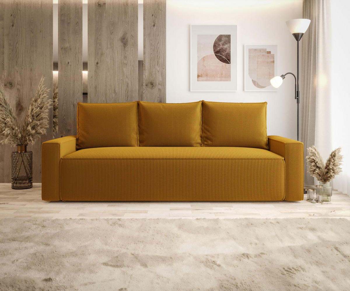 SOFA mit Schlaffunktion SAVIO Poso 01 - Currygelb, Textil (232/90/90cm) - Bedante