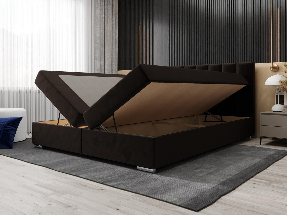 BOXBETT ZILANO 2 mit Matratze H3 und Topper 160x200 Itaka 41 - Dunkelbraun, Holz/Textil (160/200cm) - Bedante