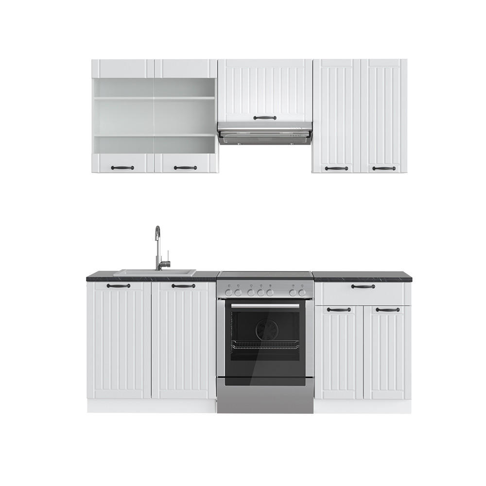 KÜCHENZEILE Fame-Line Weiß Landhaus/Weiß 200 cm, AP Anthrazit - Creme/Weiß, Holzwerkstoff (200/81.6/60cm) - Vicco