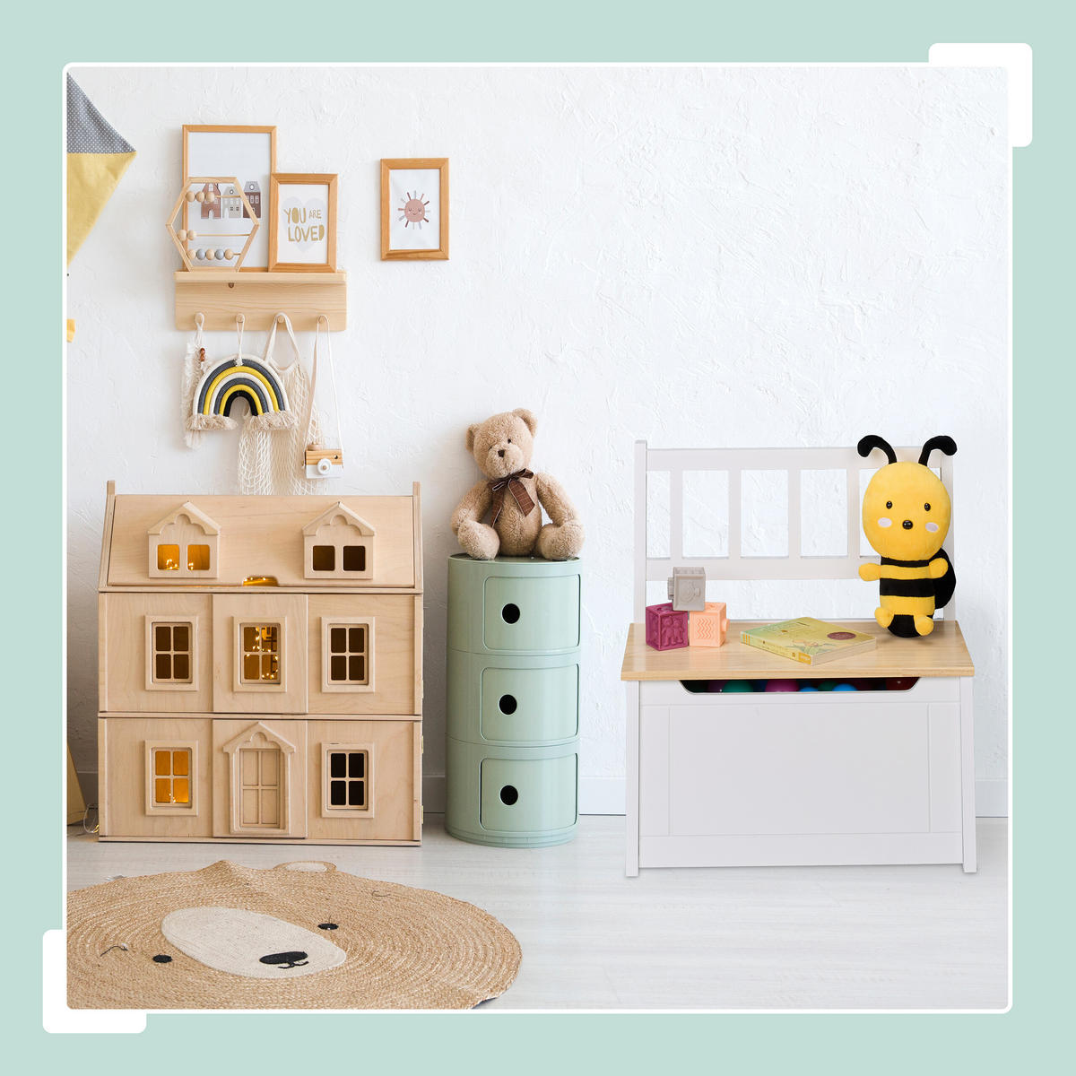 KINDERBANK - Multicolor, Holz/Holzwerkstoff (57/55/31cm) - Relaxdays