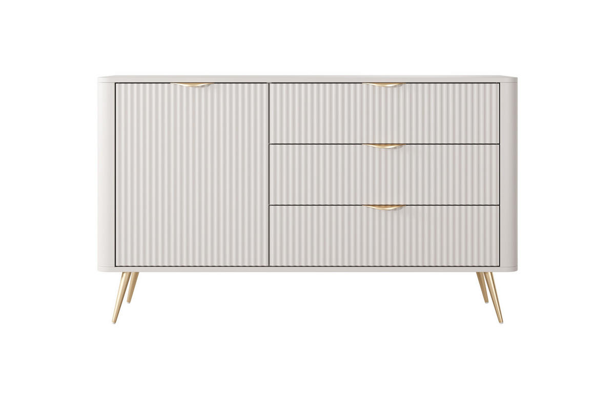 KOMMODE Lante 138 Beige, Goldene Beine, Kombikommoden mit 3 Schubladen - Beige, Holzwerkstoff (138/81/38cm) - Bettso