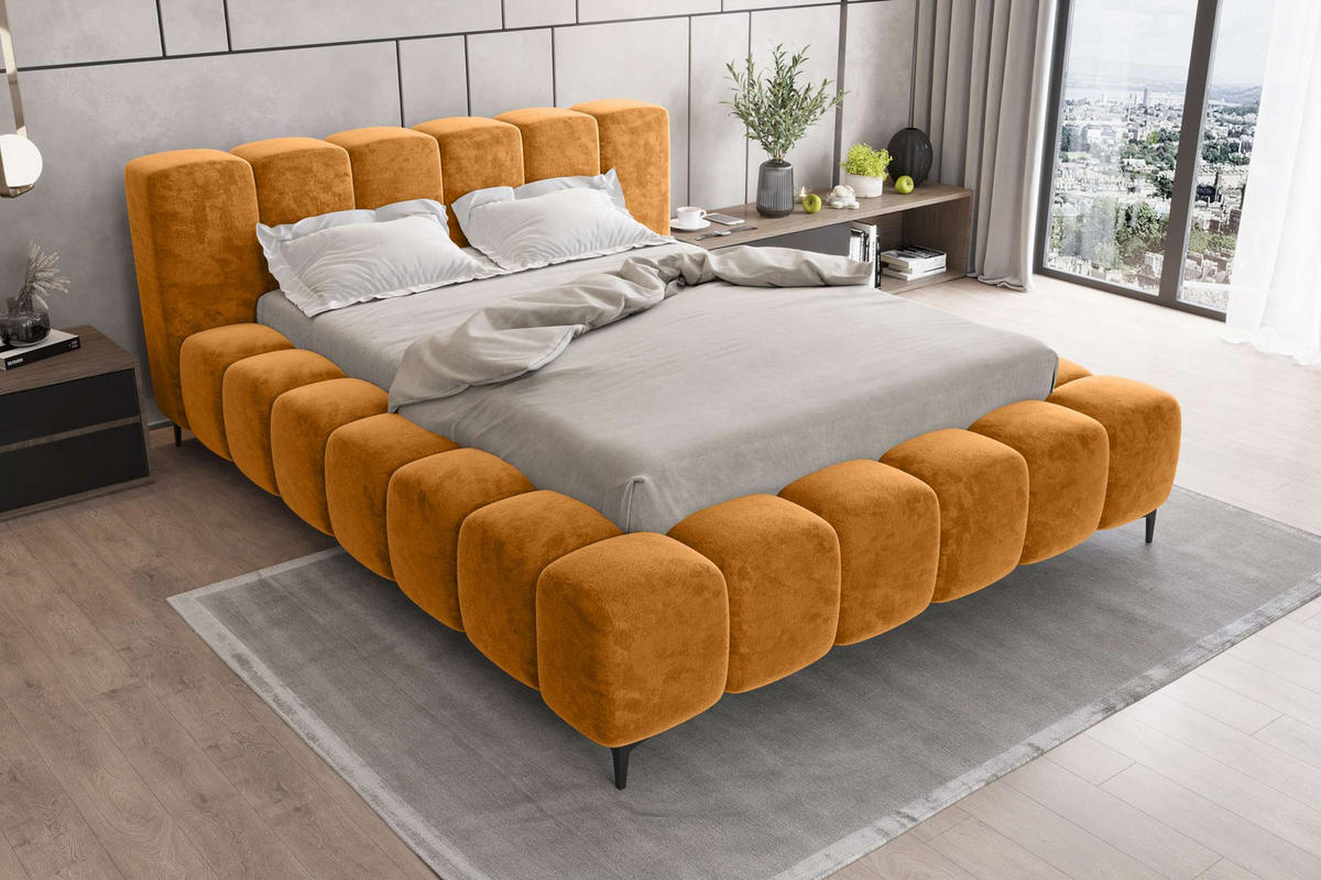 POLSTERBETT COZY Chenille Goldfarben 180/200 cm - Goldfarben/Schwarz, Textil/Metall (180/200cm) - 99rooms