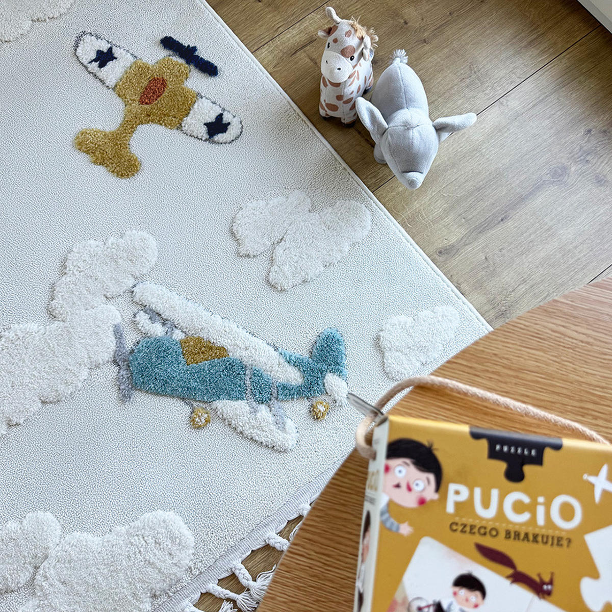 KINDERTEPPICH Buffo Aereo Mazovia 80x150cm Beige Creme Flugzeug Mittelflor mit Fransen - Multicolor/Creme, Textil (80/150cm) - Mazovia