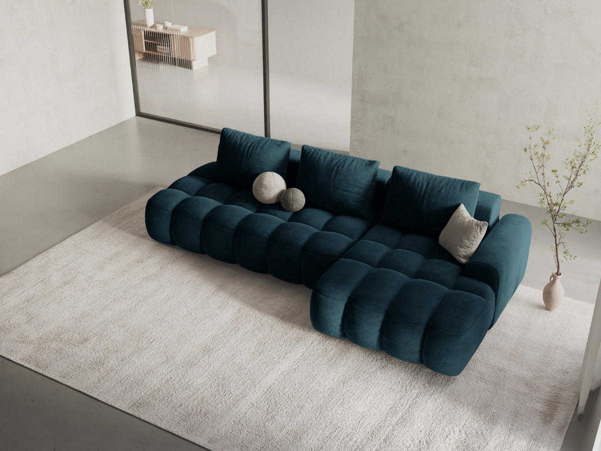 AUSKLAPPBARES-ECKSOFA rechts mit Container Linz aus Samt petrol 3 Sitzplätze - Petrol, Textil (142/275cm) - Cosmopolitan Design