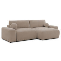 ECKSOFA Puffy mit Schlaffunktion und Bettkasten - besonders weich und puffig aus Greige Webstoff - Ottomane rechts - Greige/Schwarz, Holz/Kunststoff (266/138cm) - S-Style Möbel